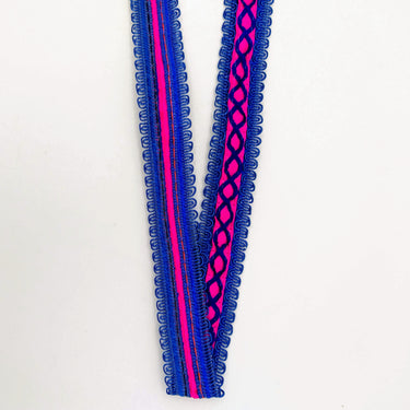 Fuchsia Pink Cotton Fabric Lace Trim with Royal Blue Thread Embroidery, Trim By 3 Yards, Craft Decorative Ribbon